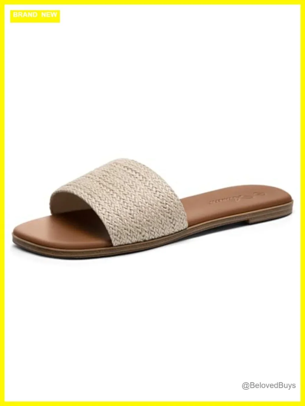 Square Toe Raffia Slide Sandals Women Dressy Flat Summer Slip On